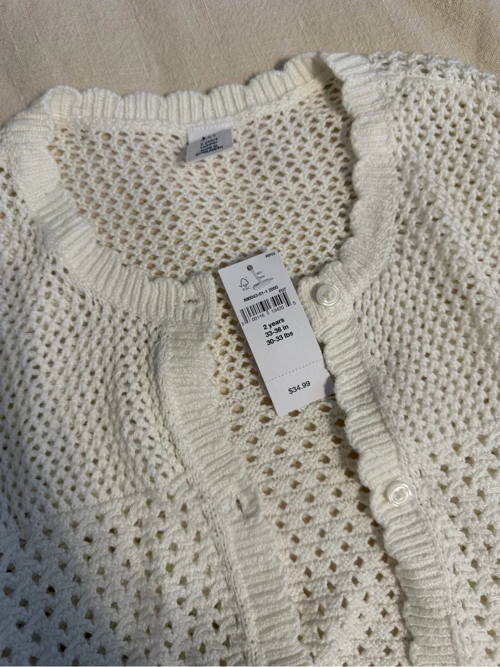 Baby Gap 2T Crochet Button-Front Sweater Cardigan